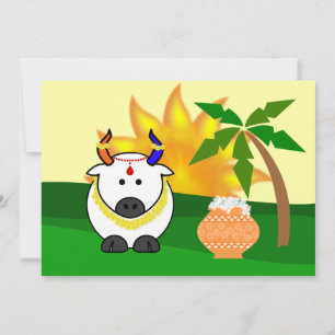 Pongal Pot-, Cow- och Träd-inbjudan Inbjudningar