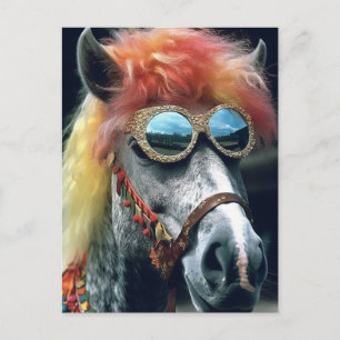 Poni med clownhår och glasögon vykort