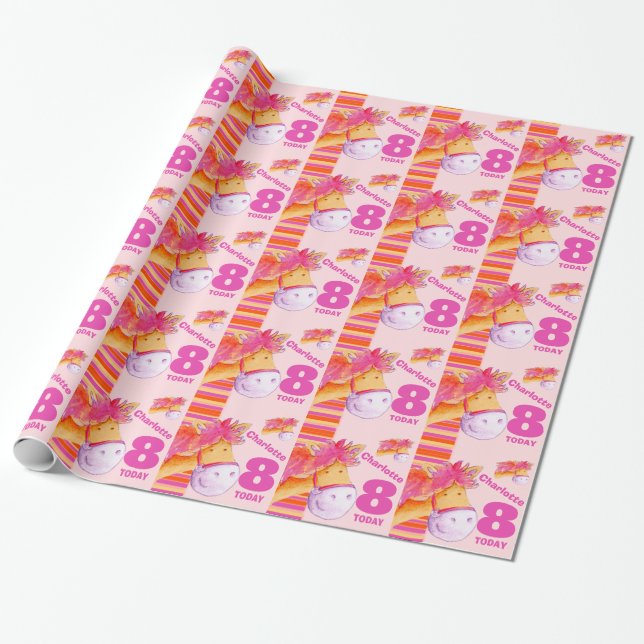 Ponnifödelsedagspresentinslag med rand för 8-åring presentpapper (Utrullad)