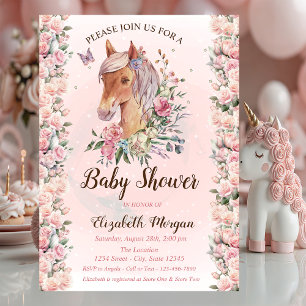 Ponny Blommor Rosor Stjärnor Baby Shower Inbjudan