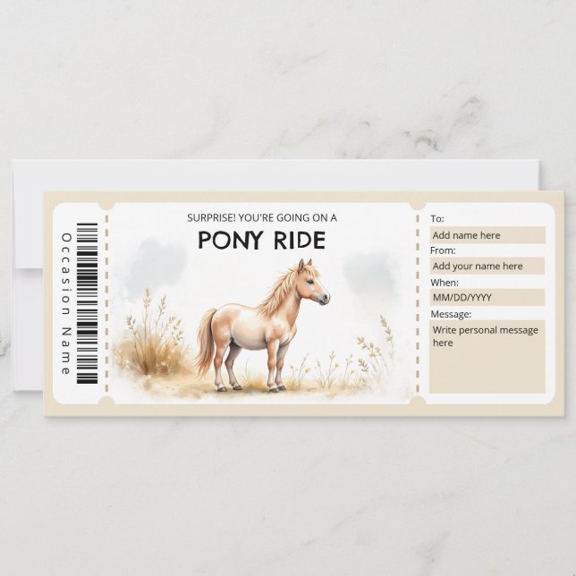 Ponnyn Ridning Presentkort Inbjudningar (Framsida)