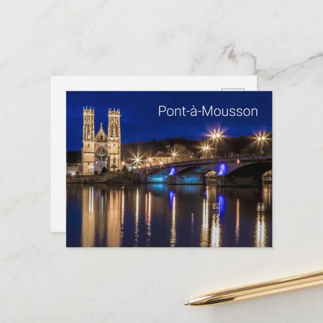 Pont a Mousson Panorama med Moselle Souvenir Helg Vykort (Fram/Back In Situ)