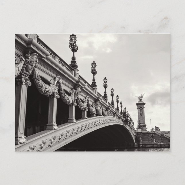 Pont Alexandre III Black and White Paris Postcard Vykort (Framsida)