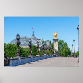Pont Alexandre III och Grand Palais, Paris, Frankr Poster