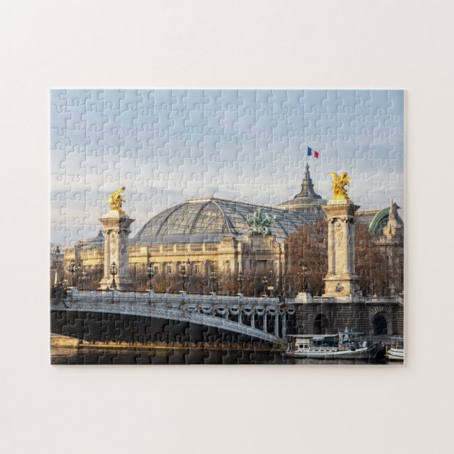 Pont Alexandre III och Grand Palais vid gyllene ti Pussel (Horisontell)