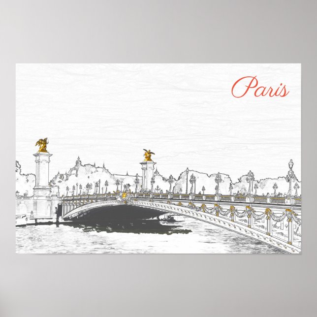 Pont Alexandre III on Seine River - Paris Frankrik Poster (Framsidan)