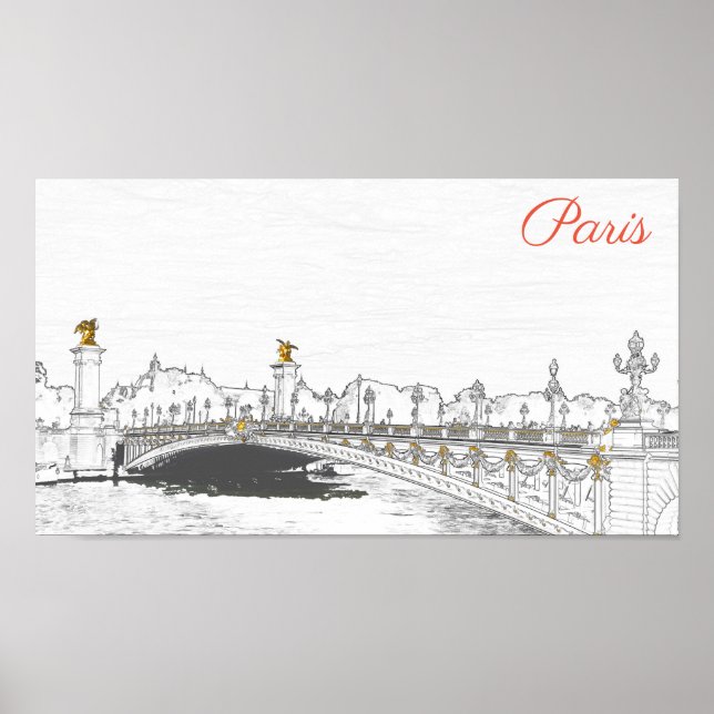 Pont Alexandre III on Seine River - Paris Frankrik Poster (Framsidan)