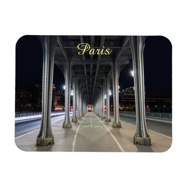 Pont de Bir-Hakeim nattetid - Paris, Frankrike Magnet (Horisontell)