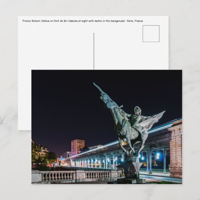 Pont de Bir-Hakeim nattetid - Paris, Frankrike Vykort (Fram/baksida)