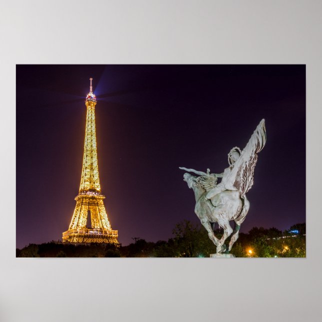 Pont de Bir-Hakeim på natten - Paris, Frankrike Poster (Framsidan)