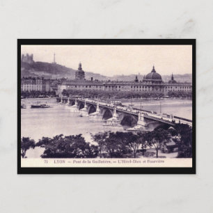 Pont de la Guillotiere, Lyon, Frankrike Vintage Vykort