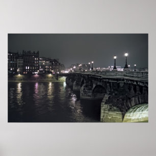 PONT NEUF ÖVERBRYGGAR på NATTEN - den PARIS Poster