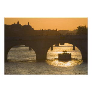 Pont Neuf, Seine, solnedgång, Paris, FrankrikeMuse Fototryck