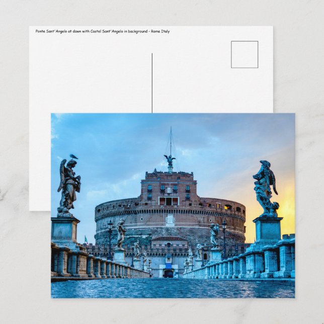 Ponte Sant'Angelo i gryningen - Rom Italien Vykort (Fram/baksida)
