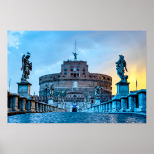 Ponte Sant'Angelo vid gryningen - Rom Italien Poster