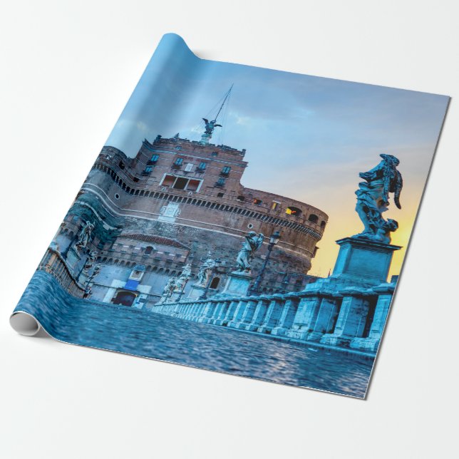 Ponte Sant'Angelo vid gryningen - Rom Italien Presentpapper (Utrullad)