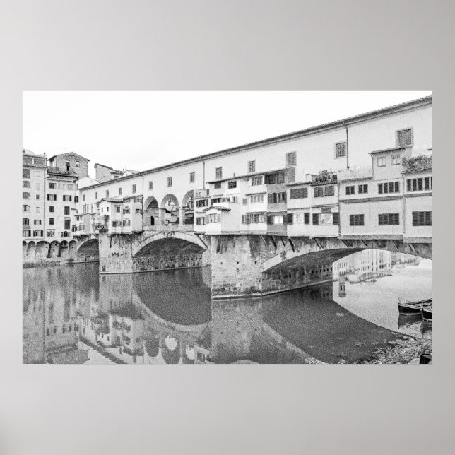 Ponte Vecchio Black and White Sketch Poster (Framsidan)