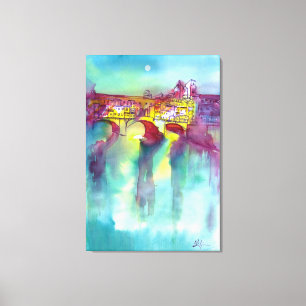 PONTE VECCHIO Florence by Night Watercolor Canvastryck