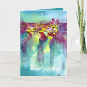 PONTE VECCHIO Florence by Night Watercolor Kort