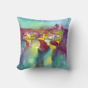 PONTE VECCHIO Florence by Night Watercolor Kudde