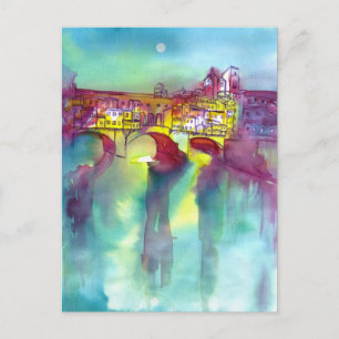 PONTE VECCHIO Florence by Night Watercolor Vykort