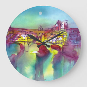 PONTE VECCHIO Florence vid nattvattenfärg Stor Klocka