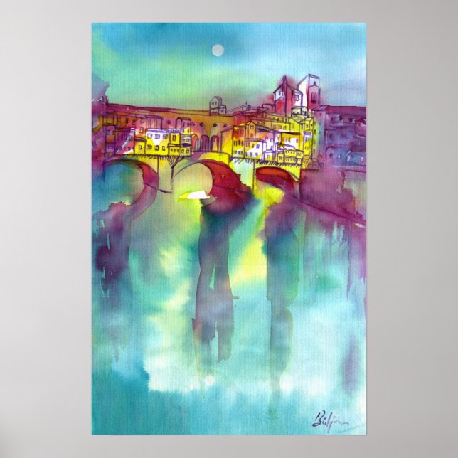 PONTE VECCHIO Florens natt Vattenfärg Poster (Framsidan)