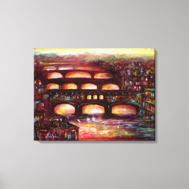 Ponte Vecchio och andra broar i Florens Canvastryck (Framsida)