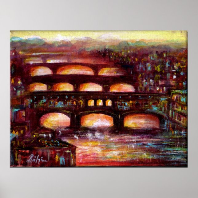 Ponte Vecchio och andra broar i Florens Poster (Framsidan)