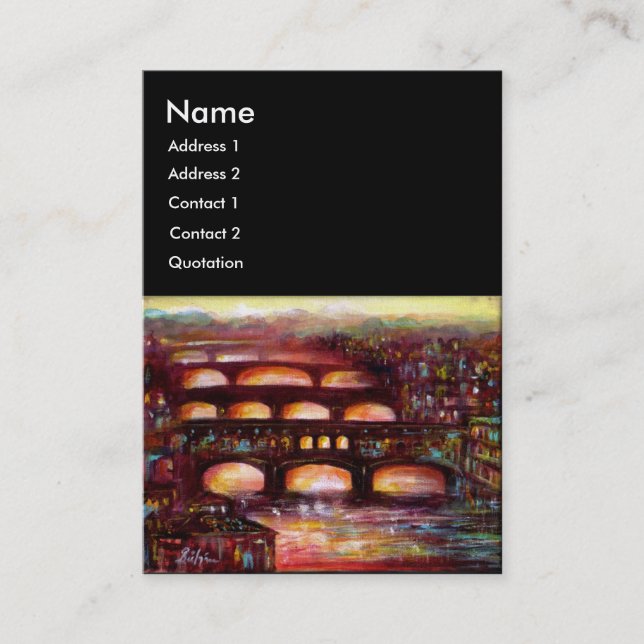 Ponte Vecchio och andra bryggor av Florens,svart Visitkort (Framsida)