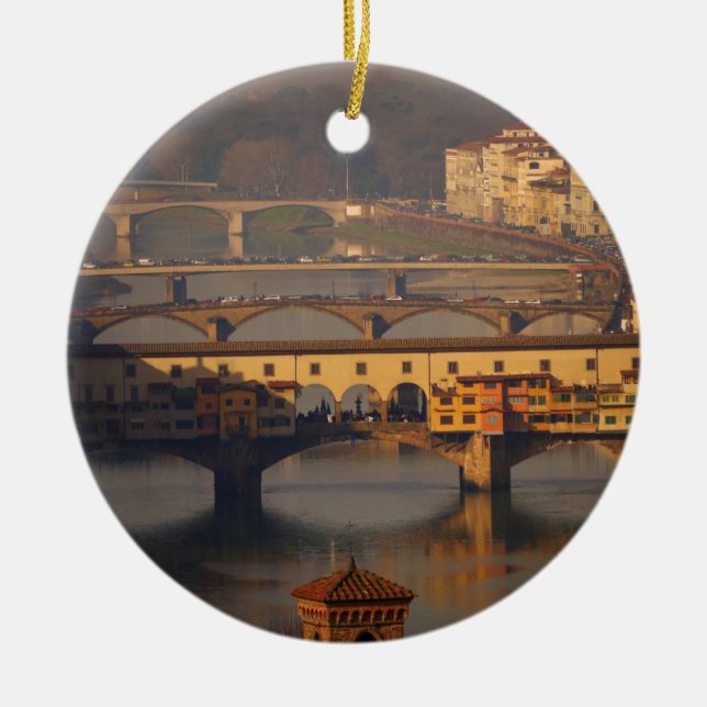 Ponte Vecchio och Bridges of Florence, Italien Julgransprydnad Keramik (Framsidan)