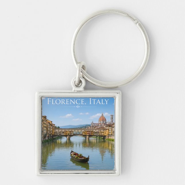 Ponte Vecchio Romantisk Stadsmiljö Konstverk Fyrkantig Silverfärgad Nyckelring (Framsidan)