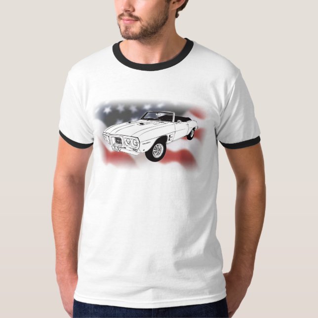 Pontiac Firebird 1969 över USA flaggan T Shirt (Framsida)