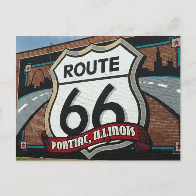 Pontiac Illinois US Route 66-skyltkort Vykort (Framsida)
