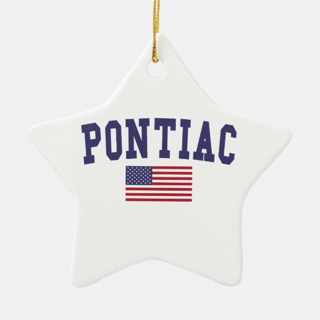 Pontiac US Flagga Julgransprydnad Keramik (Framsidan)