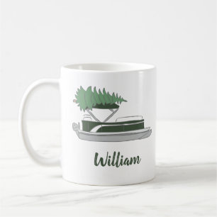 Pontoon Boat med Julgran på övre kaffe Mugg