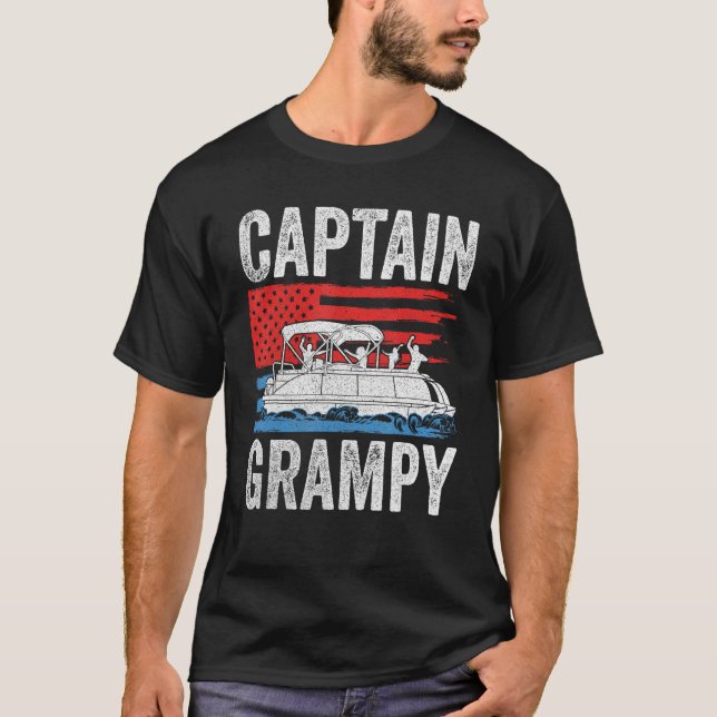 Pontoon Captain Grampy Us American Flag  Boat Owne T Shirt (Framsida)