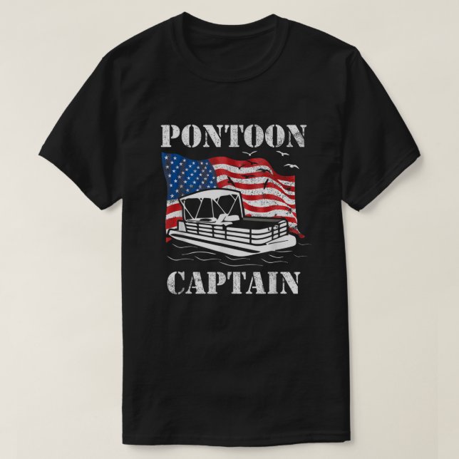 Pontoon Kapten American Flagga Pontoon Boat Älskar T Shirt (Design framsida)
