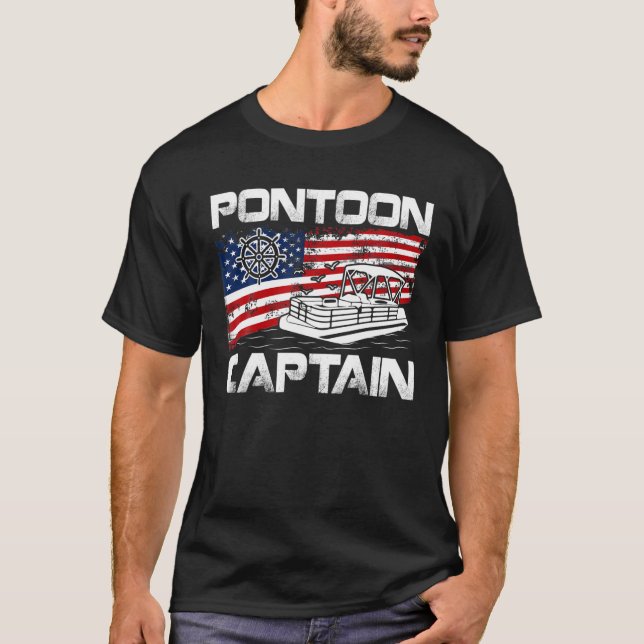 Pontoon Kapten American Flagga Pontoon Boat Älskar T Shirt (Framsida)