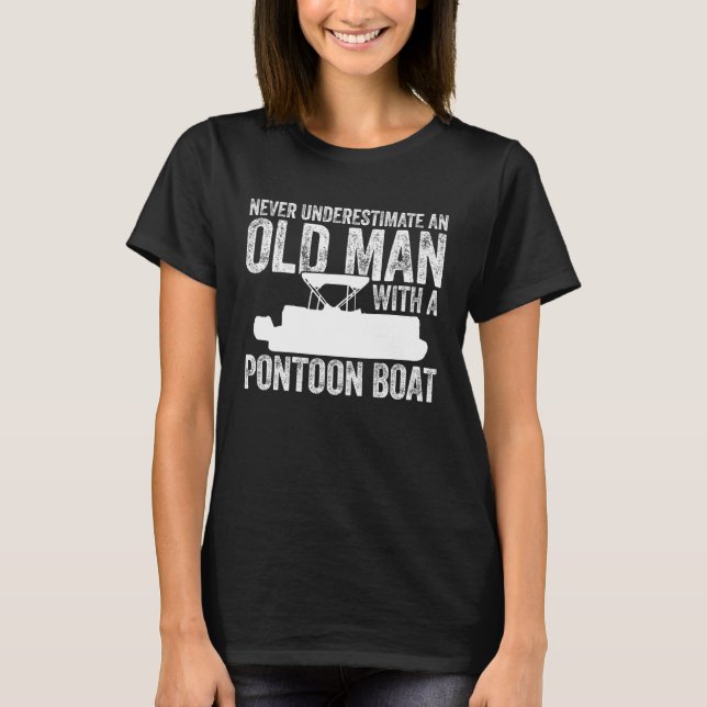Pontoon Kapten Boat Boating Old Man T Shirt (Framsida)