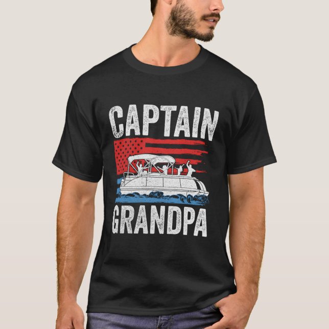 Pontoon Kapten Grandpa US American Flagga Boat Own T Shirt (Framsida)