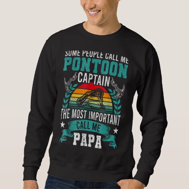 Pontoon kapten Pappa Pontooning Boating Lång Ärmad Tröja (Framsida)