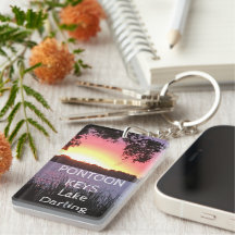 Pontoon Nycklar Sjö Sunset Anpassningsbar Keychain