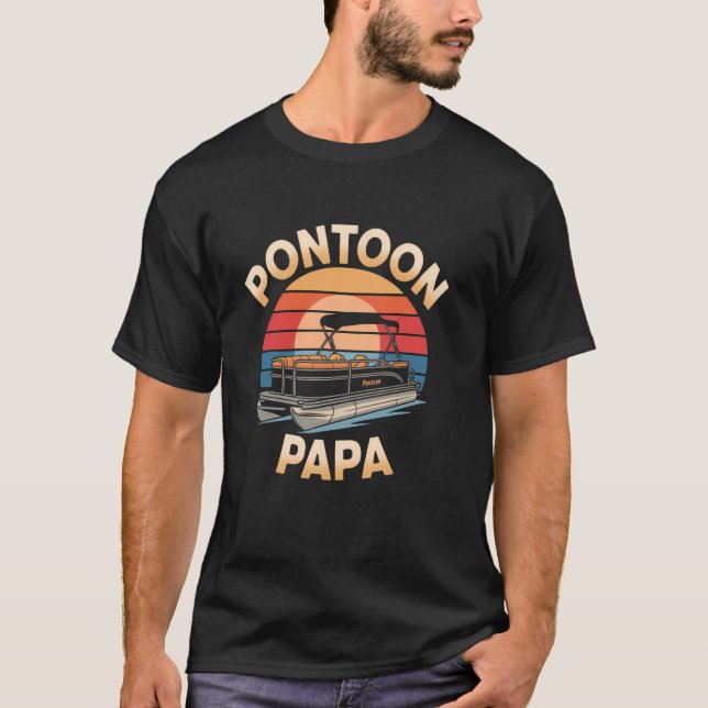 Pontoon Pappa Retro Båt Design T Shirt (Framsida)