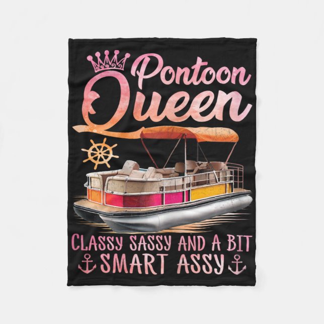 Pontoon Queen Pontoon Boat Party Sjö Pontooning S Fleecefilt (Framsidan)