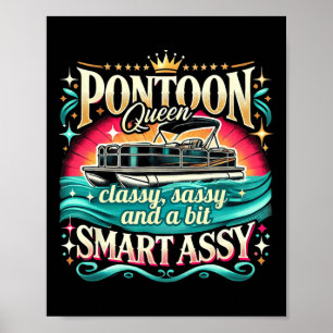 Pontoon Queen Women Pontoon Boat Kapten Boating Poster