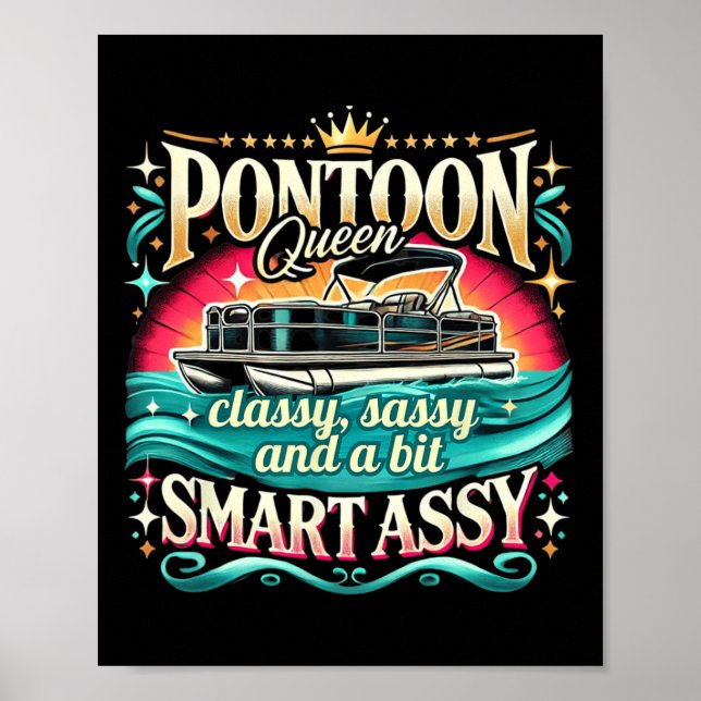 Pontoon Queen Women Pontoon Boat Kapten Boating Poster (Framsidan)