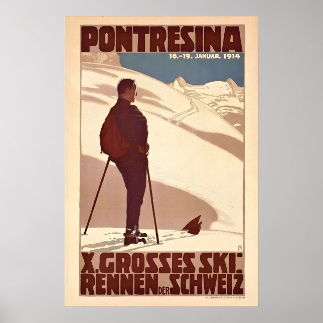 Pontresina Alperna Graubünden Schweiz Vintage Skid Poster (Framsidan)