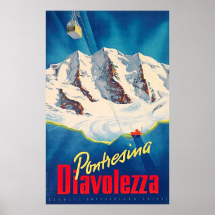 Pontresina Diavolezza Schweitz vintage resor Poster
