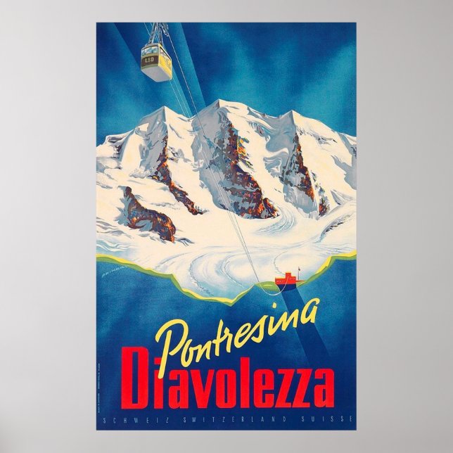 Pontresina Diavolezza Schweiz Vintage resor Poster (Framsidan)